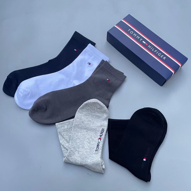 Tommy Boxed Men's Mid-Calf Socks, Simple Solid Color Black, White, Gray Cotton Socks, Casual Business Socks, Wholesale Thin Style