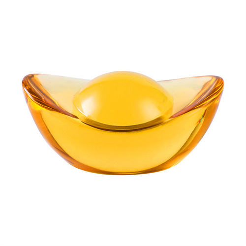 Glass Yuanbao Gold Yuanbao Yellow Artificial Glaze Crystal Decoration Living Room Desktop Ornaments Rice Vat Cornucopia Decoration