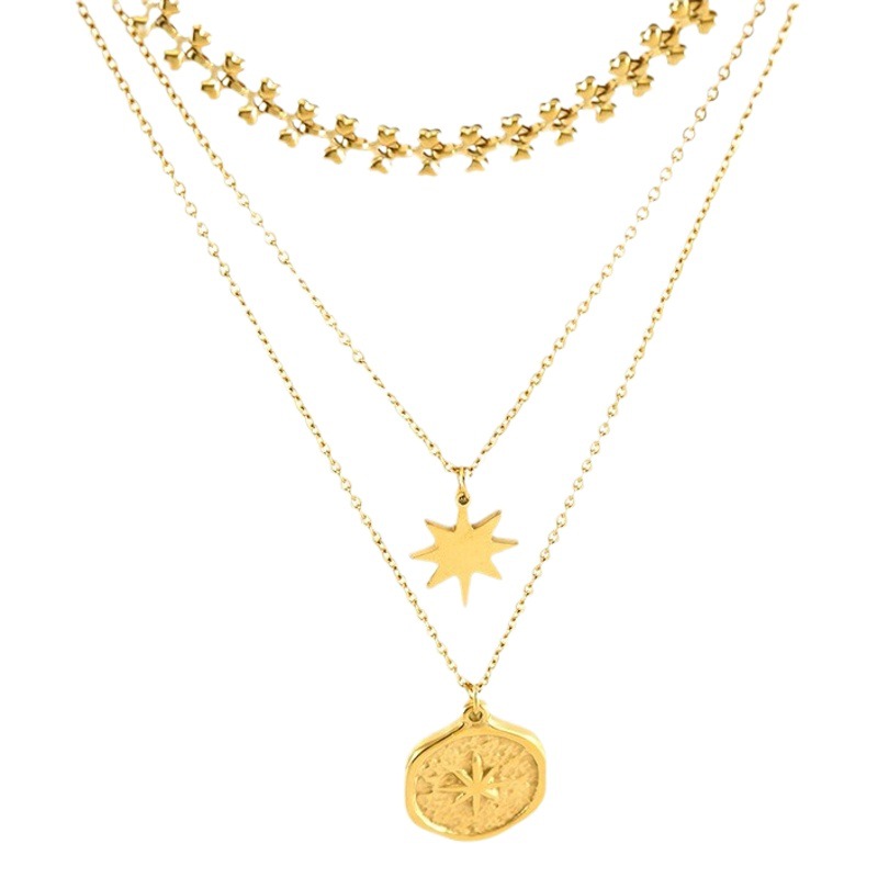 Transfronterizo europeo y americano 2023 Nueva joyería temperamento personalizado todo partido estrella de seis puntas disco colgante collar de múltiples capas de la joyería para las mujeres