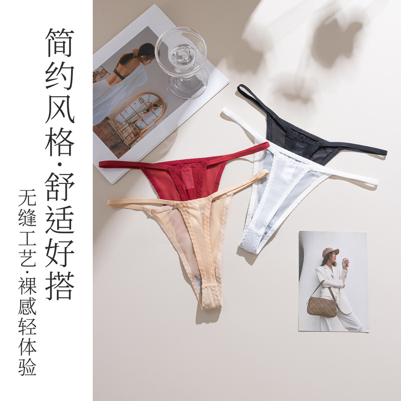 European and American Sexy Mesh Transparent Perspective Temptation Underwear Thin Low Waist T-pants Women Cross-border Thong plus size Thong