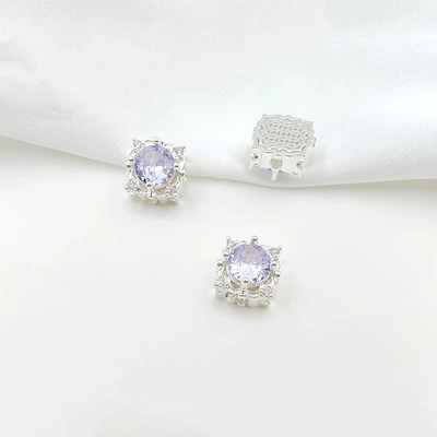 Square Four-Leaf Flower Porous Spacer — Zərgərlik ara hissələri - style-4-purple-zirconium-110mm-pure-silver
