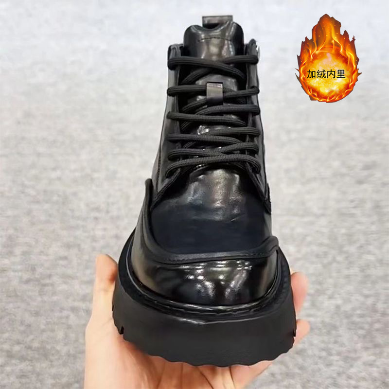 2025 otoño y invierno nuevas botas Martin de negocios botas cálidas de terciopelo hombre cabeza redonda moda británico versátil zapatos de cuero suave