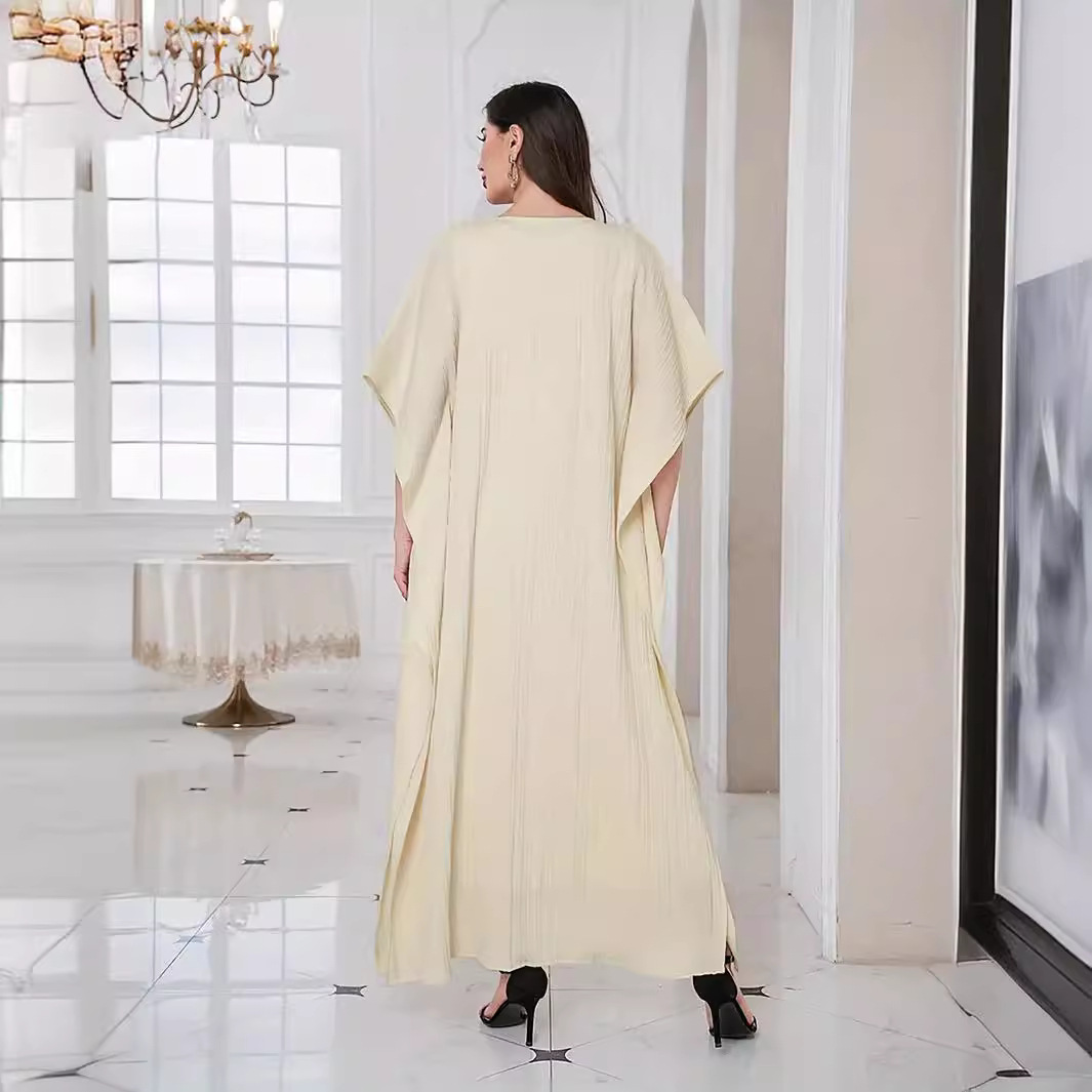 M272 # Women's Muslim Dress Bottom Tank Top Skirt+Bat Sleeve Loose Cardigan Robe Set_voghion.com