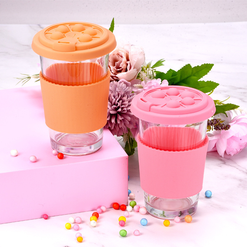 Factory Direct Sales Silicone Coffee Cup Couple Silicone Cup with Lid Glass Cup Creative Gift Mug Environmentally Friendly Material