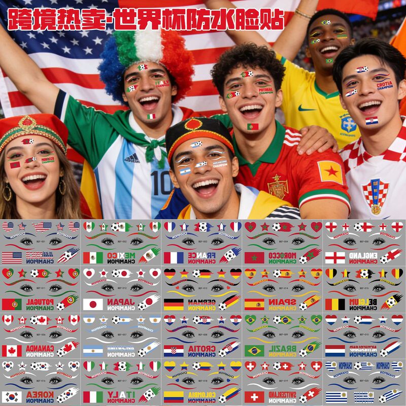 Cross-Border Hot Selling 2026 World Cup in the United States, Canada, and Mexico Waterproof Tattoo Stickers Cartoon Sports Event Football Tattoo Stickers Cross-Border Hot Selling 2026 World Cup in the United States, Canada, and Mexico Waterproof Tattoo Stickers Cartoon Sports Event Football Tattoo Stickers