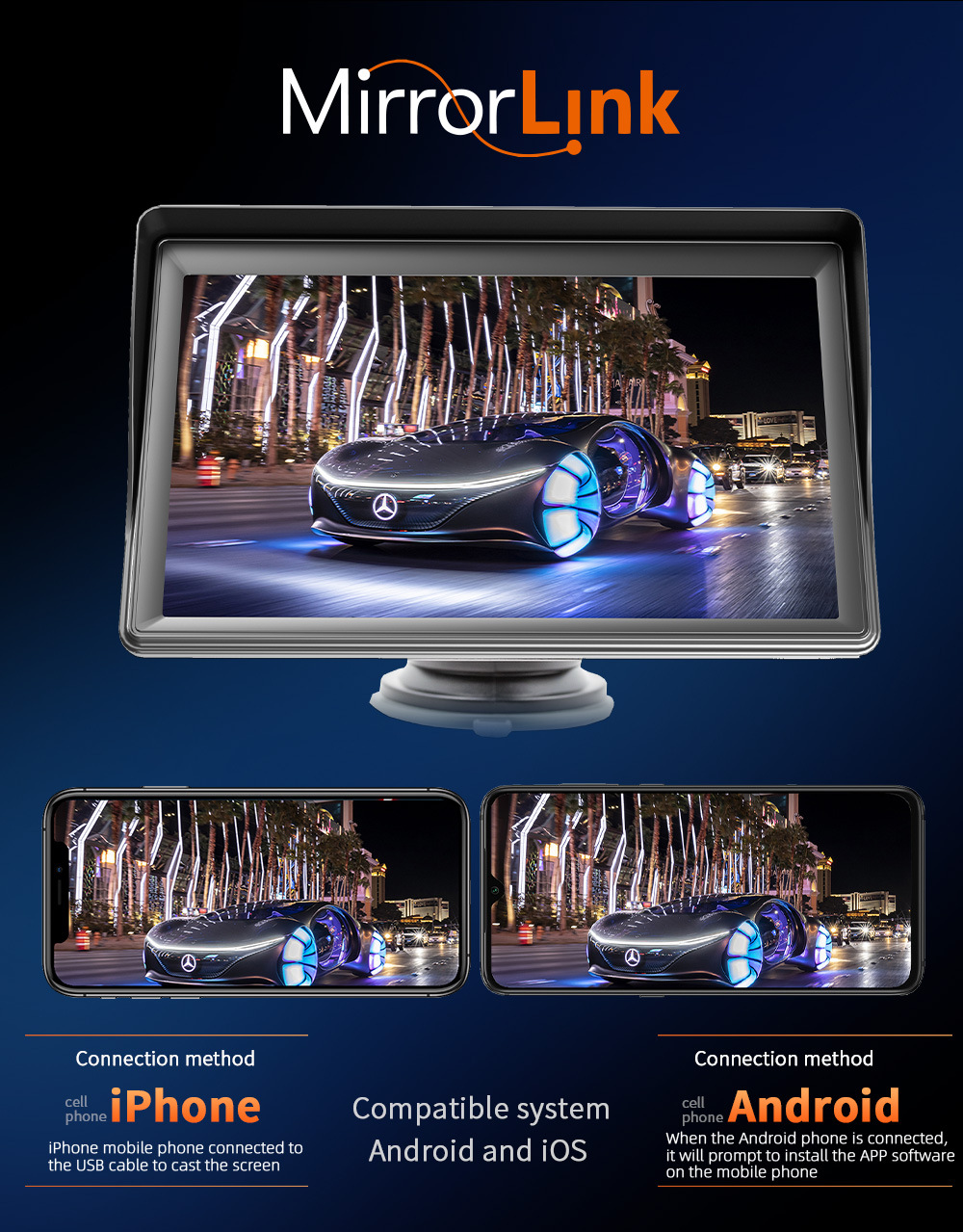 Cross-Border 7inch Wireless Carplay Portable Screen Car Display Bluetooth Multimedia Radio Car Navigation System