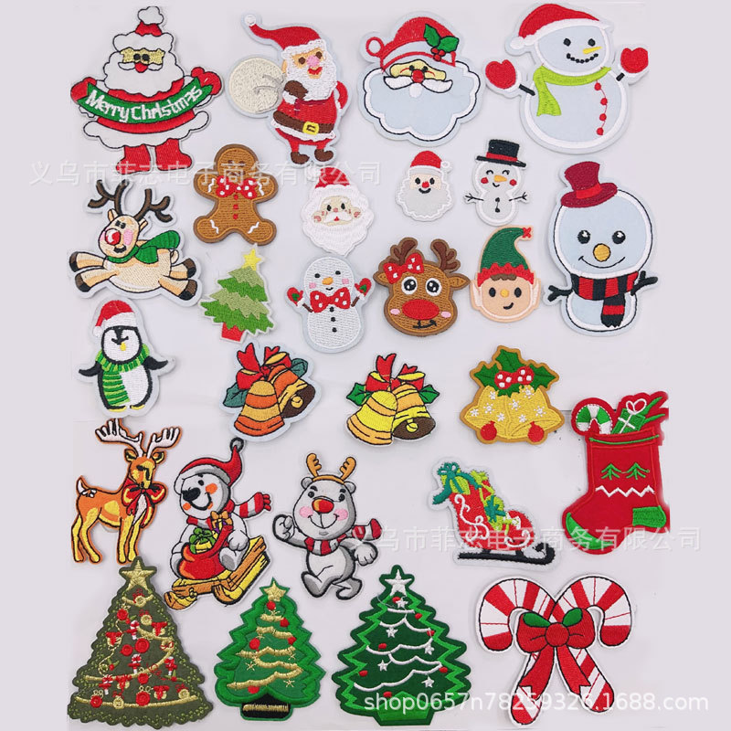 绣花圣诞节布贴雪人圣诞老人麋鹿姜饼人手套星星铃铛圣诞爆款辅料