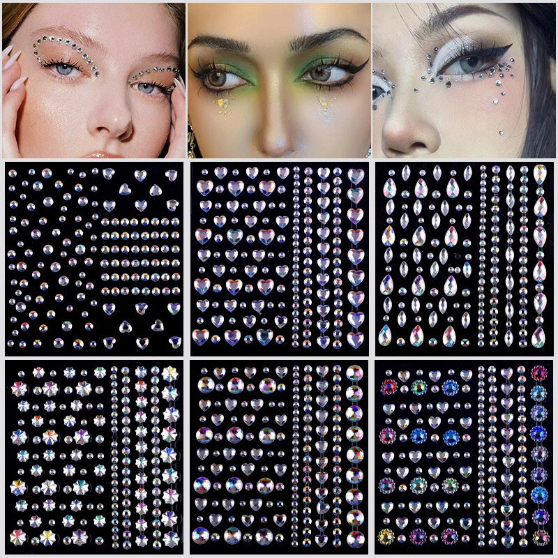 03 Series Ab Colorful Party Makeup Stickers, Heart-Shaped Pearl Eyebrow Diamond Stickers, Nail Art Decorations, Glitter Diamond Nail Decorations