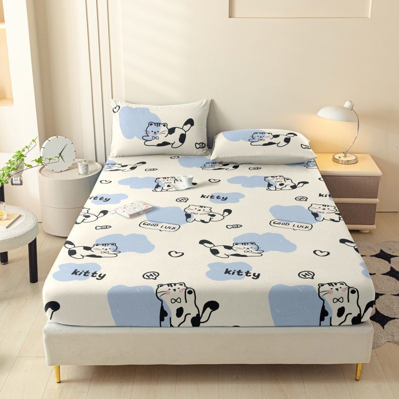 Una sola pieza de algodón lavado con agua todo incluido anti-deslizante cubierta de cama Memsi colchón cubierta de polvo sábanas para una sola persona 5