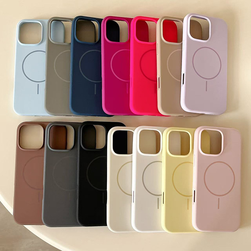 iPhone16 Pro用、細い磁気リング付き液体シリコン製スマホケース、Apple 17 AIR用耐衝撃無地保護ケース|undefined