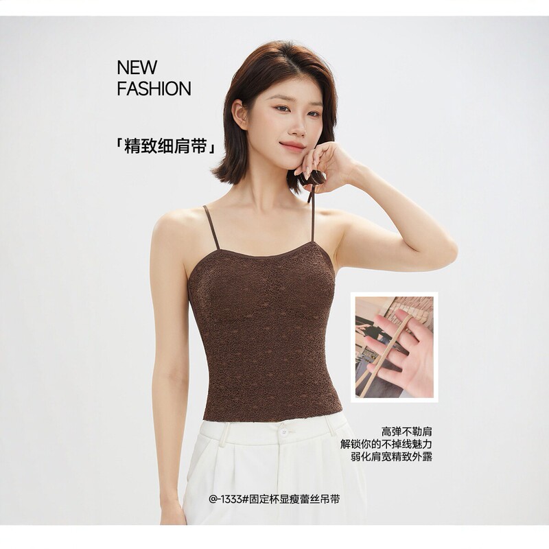 Xivier 1333 French Lace Spaghetti Strap Backless Camisole High Elasticity Slim Fit for Women of All Body Types