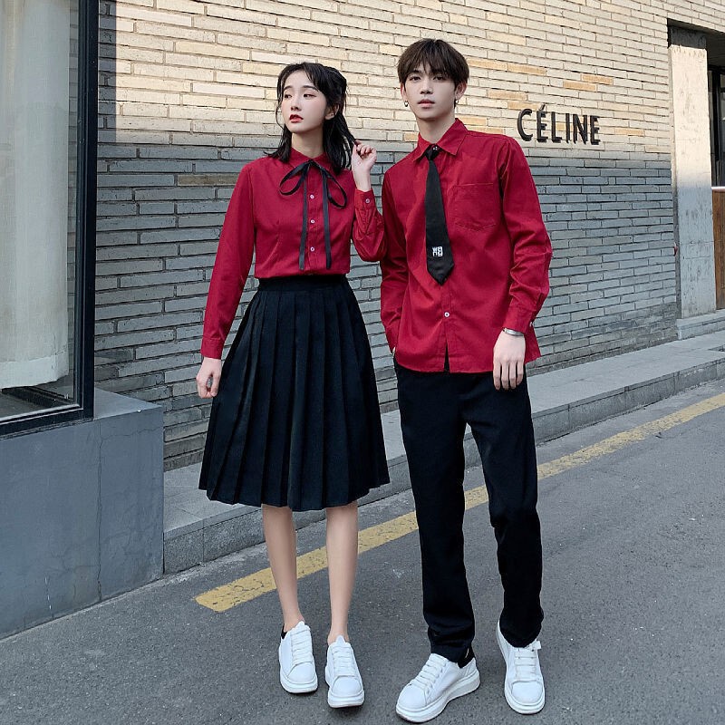 学院風制服運動会学生大合唱団クラス服中学高校セットの赤い韓国版公演服|undefined