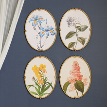 美式复古轻奢金色花卉装饰 客厅餐厅玄关植物组合壁画 背景墙挂画