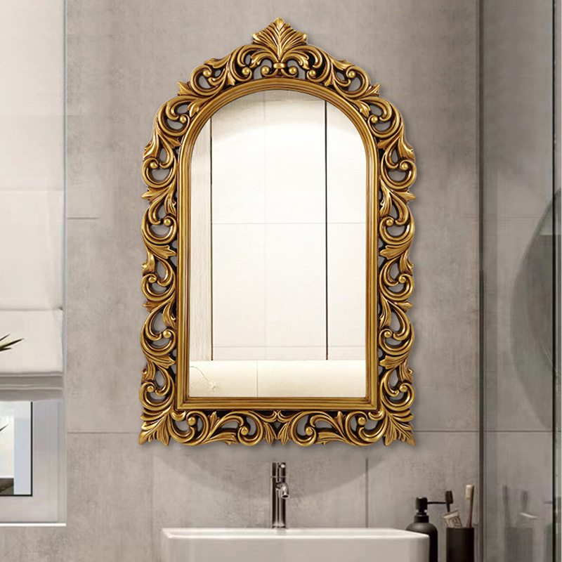 De estilo europeo hueco tallado espejo de baño salón pasillo colgante de pared espejo decorativo peluquería ESPEJO de medio cuerpo tocador espejo de maquillaje