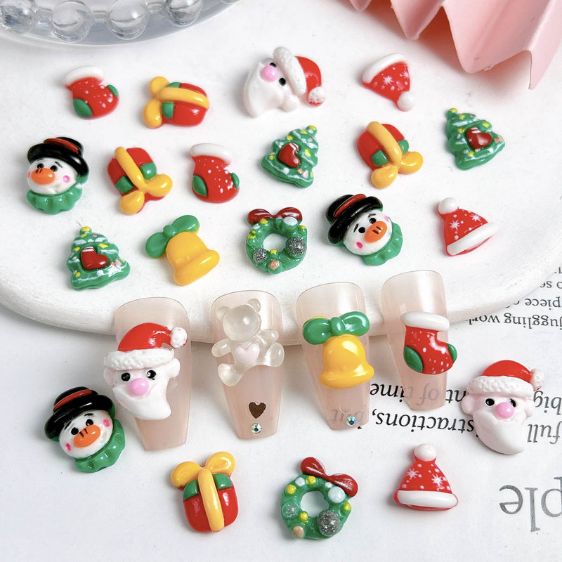 Cartoon Christmas Nail Art Ornaments Cute Snowman Christmas Tree Old Man Bell Three-Dimensional Nail DIY Decoration Wholesale