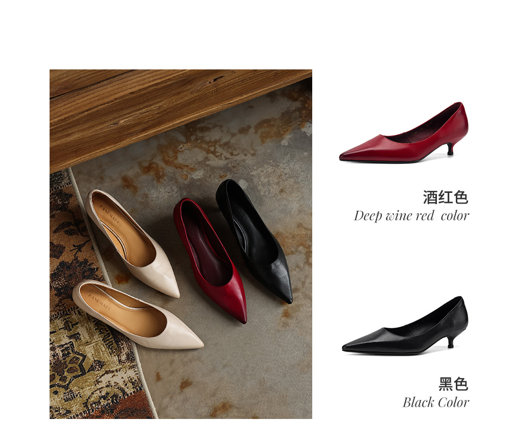 Giày đơn nữ mũi tròn bít da bò cao gót 4 cm phong cách Hàn Quốc — màu nâu chi tiết 5