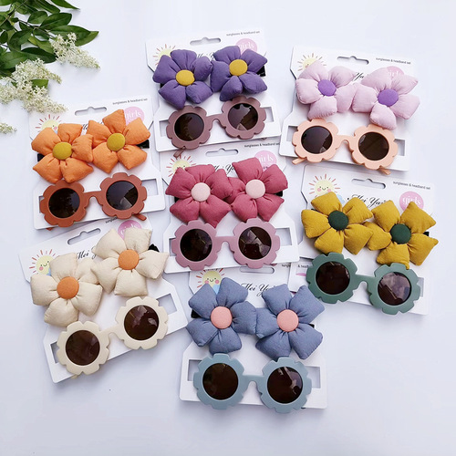 Children's hairpin glasses set European and American style girls' hair accessories hairpin sunflower sunglasses cute anti-UV 2 pieces