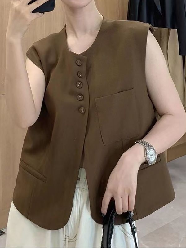 欧洲站马甲女2025春秋新款设计感单排扣无袖西装马夹百搭宽松坎肩|undefined