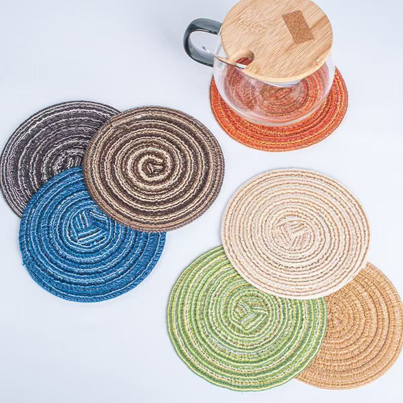 Almohadilla de hilo de algodón de imitación de estilo nórdico, tejido de ramio y mantel de encaje, almohadilla de aislamiento térmico, posavasos decorativos para el hogar