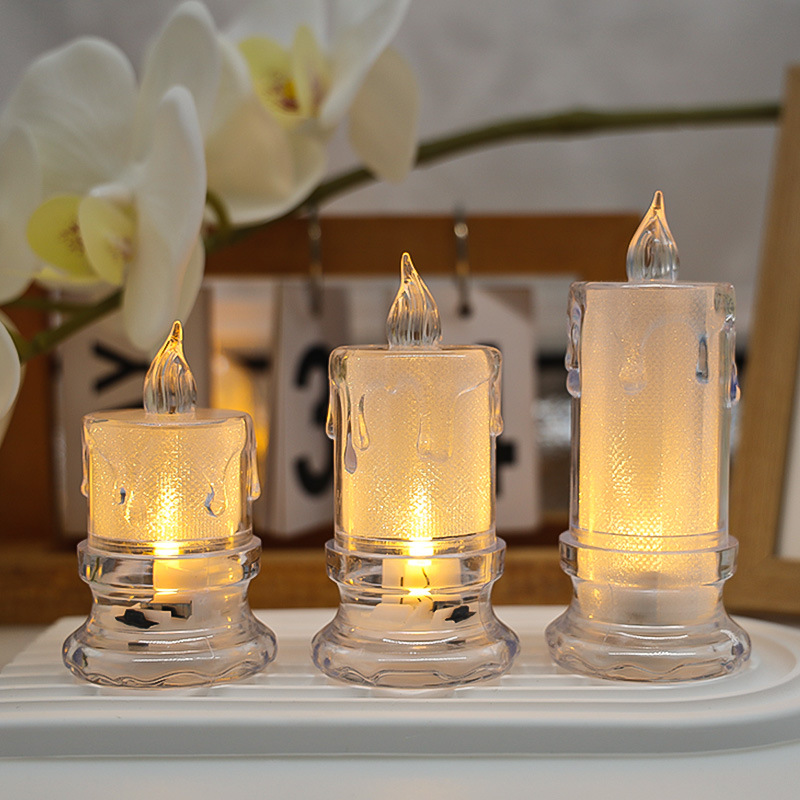 Nueva transparente lágrimas con base simulación LED velas electrónicas ins viento luminoso creativo cumpleaños Decoración Luz de la noche