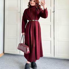 欧美跨境外贸2025秋冬修身显瘦高领气质连衣裙开衫外套毛衣套装女