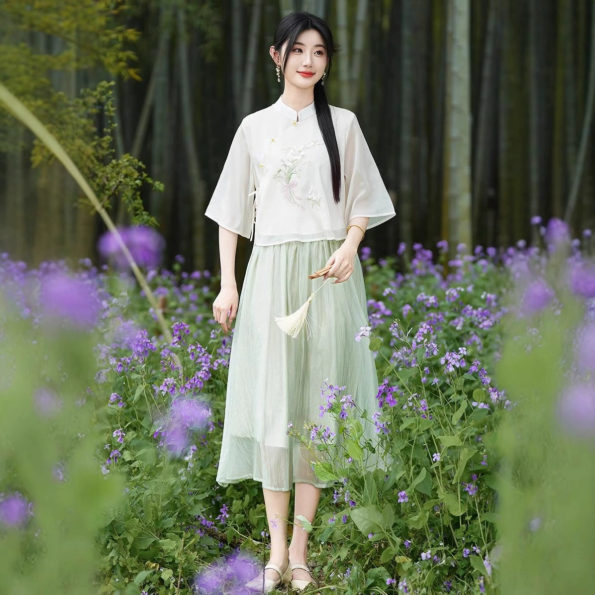 Женская одежда в стиле Новой Республики Китая, новый китайский стиль, ретро-стойка с вышивкой, улучшенный костюм Тан, юбка, чайный костюм дзен