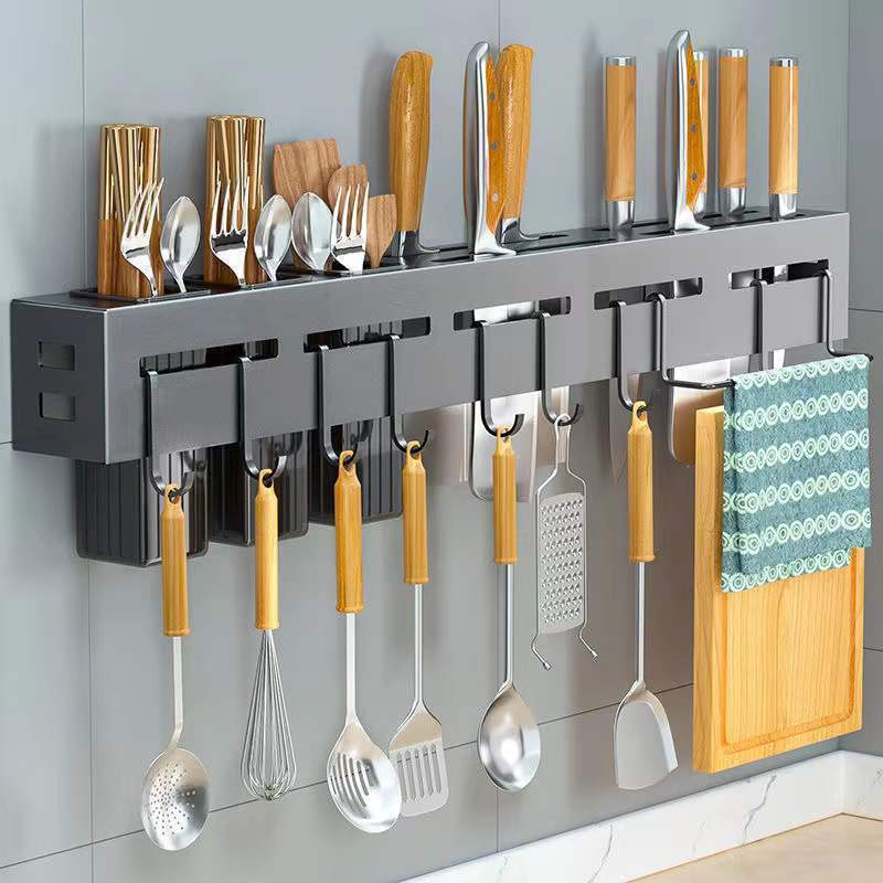 Stainless Steel Knife Holders Multi-functional Household Punch-free Kitchen Chopsticks Storage Pot Cover Rack Wall-mounted Hook
