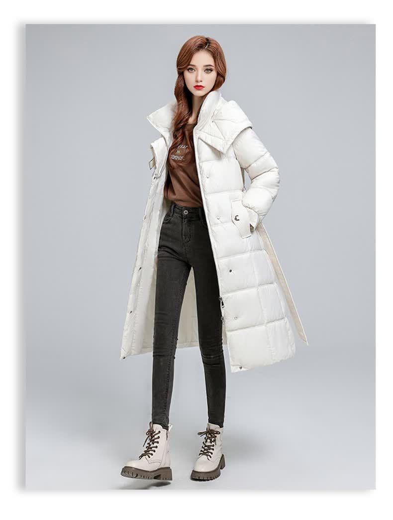 Dames gewatteerde winterjas met capuchon lange puffer jas_voghion.com