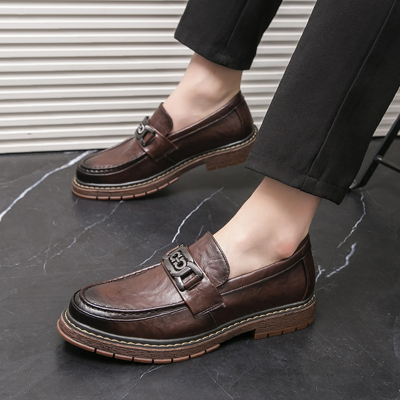 Transfronterizos británicos Lefour zapatos de moda para hombres peluqueros Bean zapatos de cuero casuales de suela gruesa zapatos de hombre image 8