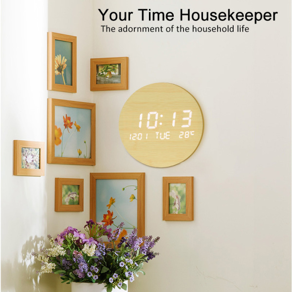 Factory wholesale creative LED wooden round clock fashion electronic…
