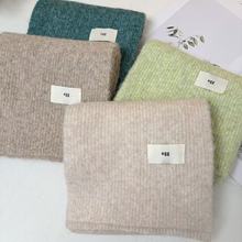 韩版奶呼呼米色针织围巾女秋冬新保暖纯色氛围感含羊毛护颈围脖