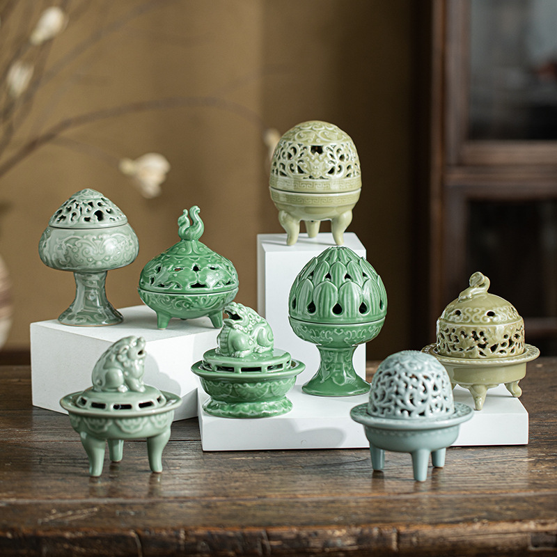 陶瓷鼎式香炉创意摆件 熏香器具三足盘香香炉 焚香器皿檀香薰香炉