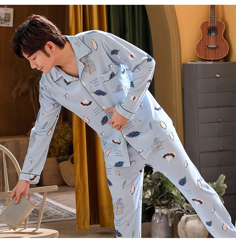 Pijamas de los hombres de manga larga de algodón de primavera y otoño delgada más el tamaño de prendas de vestir exteriores de los hombres pijamas de invierno homewear