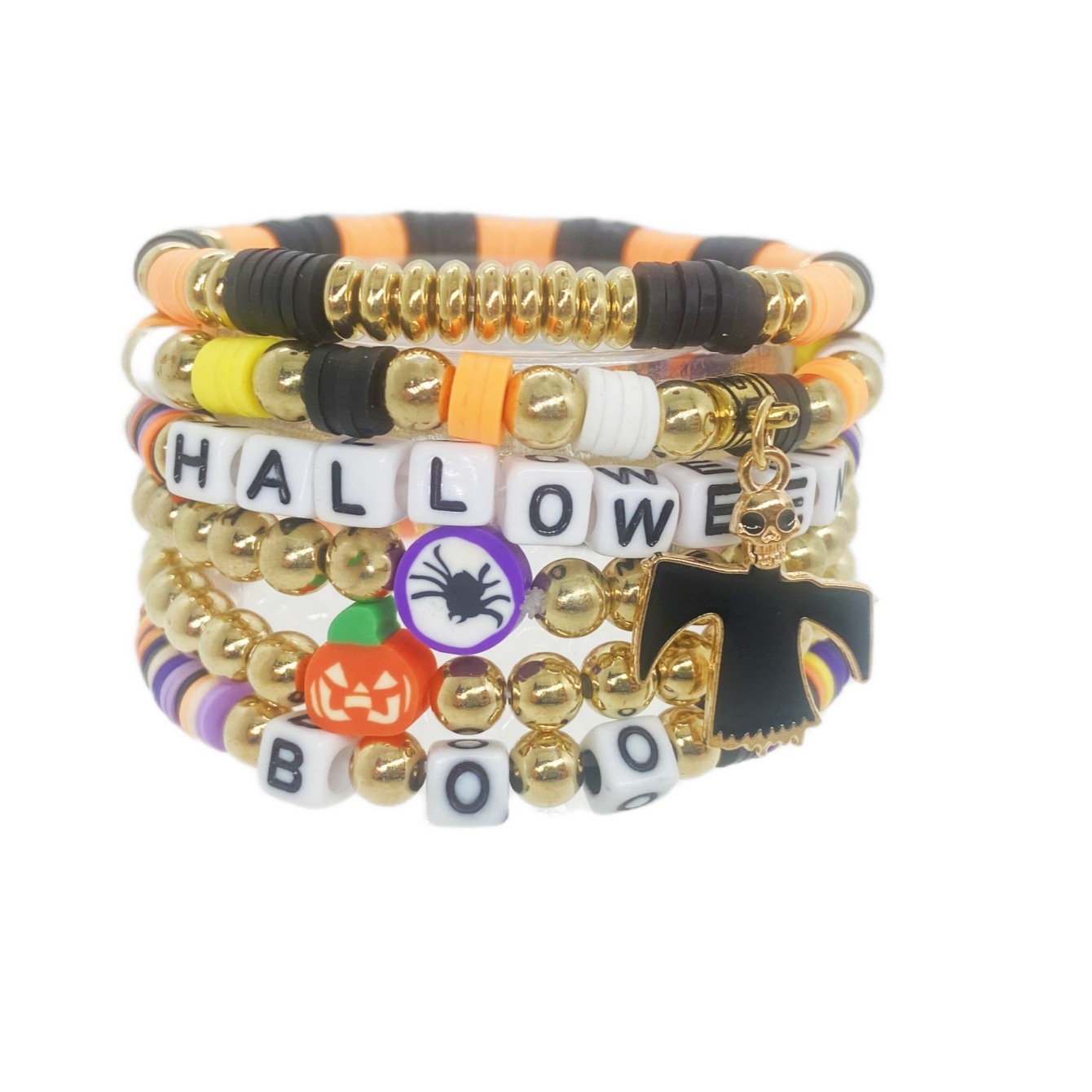 Ensemble de bracelets en perles thème halloween citrouille fantôme_voghion.com