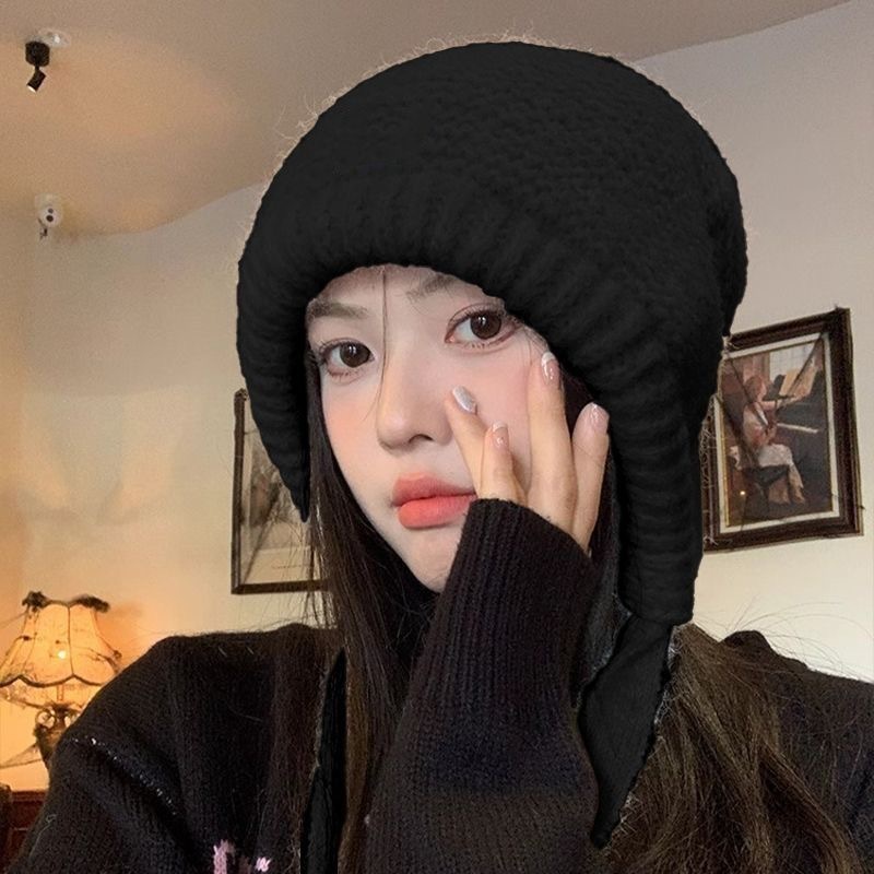 秋冬季女百搭帽子韩版保暖护耳宽松大头围毛绒绒显脸小包包毛线帽|undefined