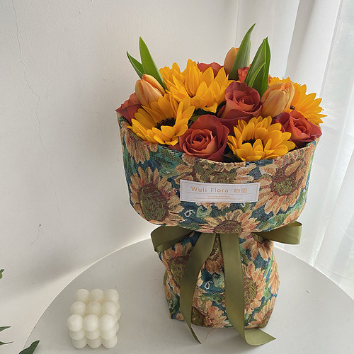 Bouquet wrapping paper wholesale retro flower wrapping paper ins thickened oil painting bag floral cloth diy small fragrance cloth