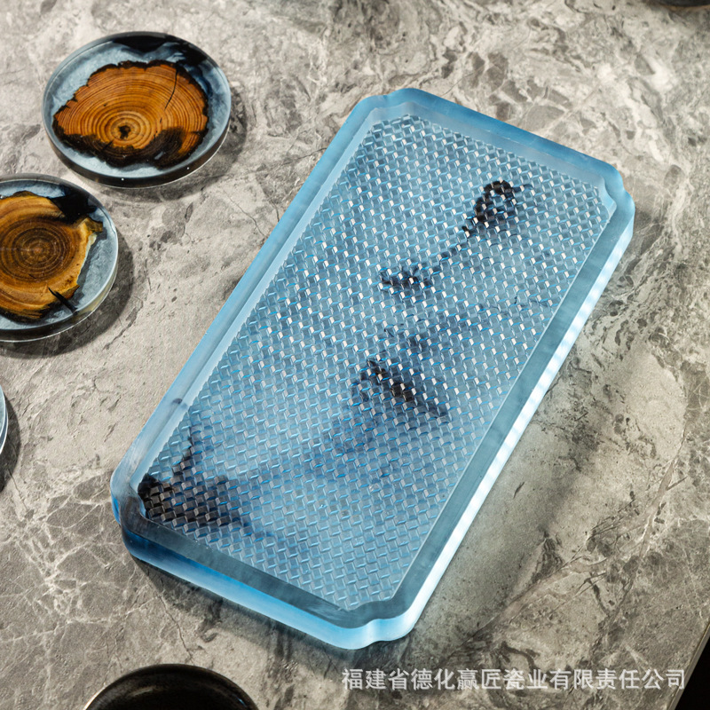 Wengjie tinta transfronteriza seca tabla de té bandeja de madera aislamiento térmico doméstico resina de soporte de goma simple bandeja de té multifuncional