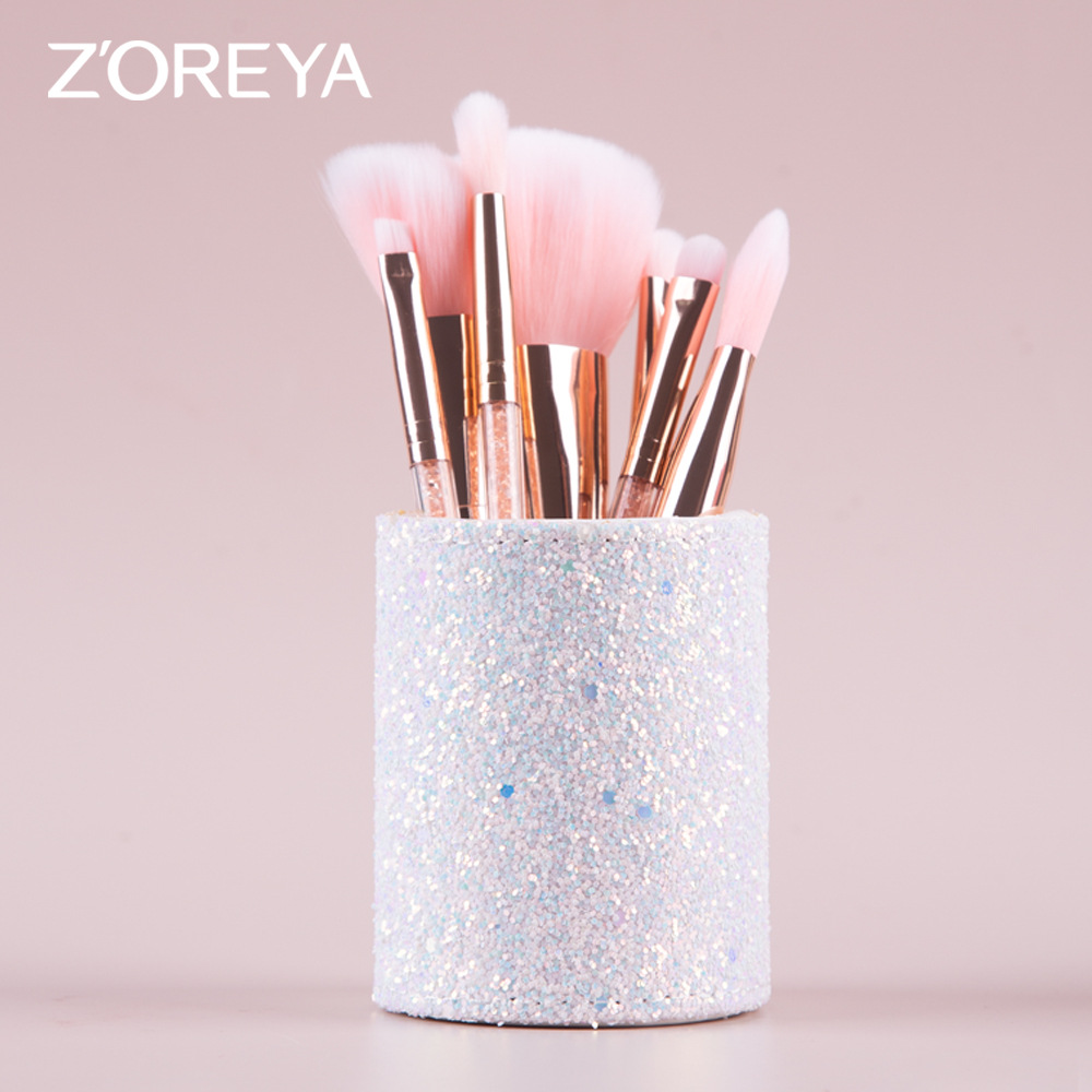 Transfronterizo nuevo polvo suelto Rosa reparación Fundación sombra de ojos cepillo chica estudiante belleza maquillaje cepillo barril de almacenamiento conjunto completo