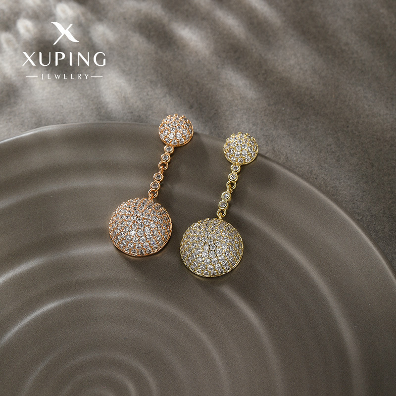 Xuping joyería de bronce de diamante completo aretes redondos largos aretes ligeros lujosos aretes transfronterizos europeos y estadounidenses