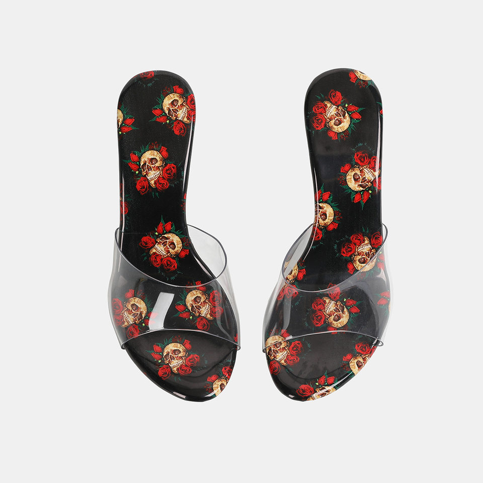 Dép sandal nữ quai ngang mũi nhọn gót nhỏ trong suốt phong cách Âu Mỹ — trắng, đen chi tiết 4