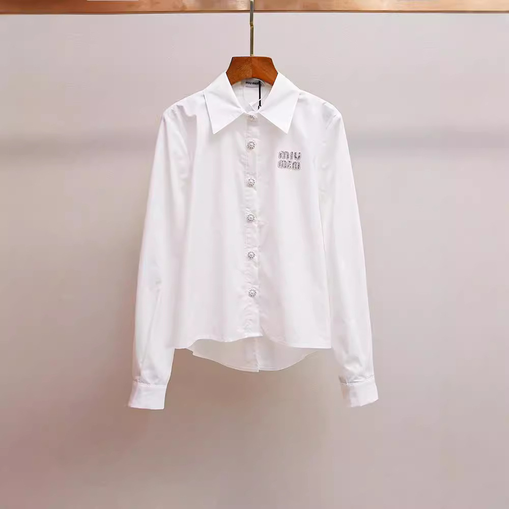 深圳南油高端女装新款休闲风职业通勤纯色镶钻字母翻领长袖衬衫女