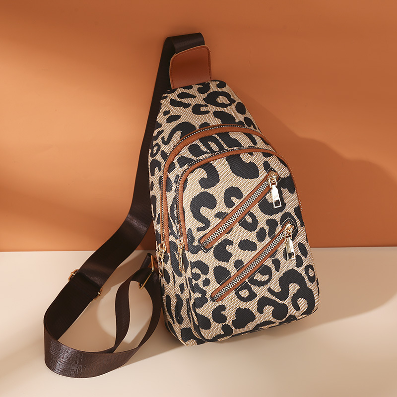 Chest Bag Women's Bag Cross-border European and American Retro Leopard 2023 New Oxford Spun Crossbody Sports Earphone Holes Chest Bag Waist Bag