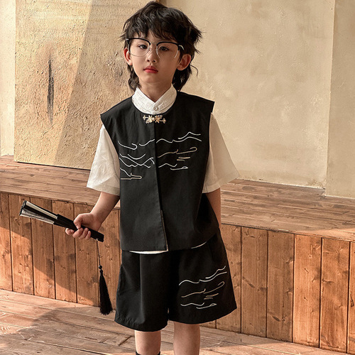 Summer Hanfu Set for Boys - Traditional Chinese Style, with a Retro and Stylish Jacket for Performances