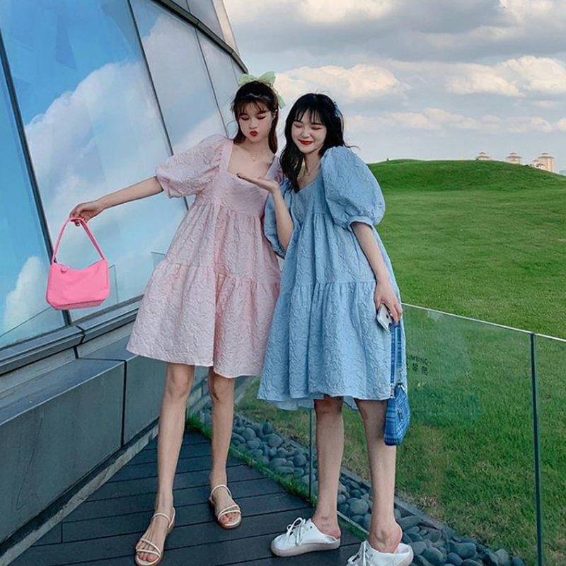 Maternity Spring and Summer Trendy French Sweet Square Neck Puff Sleeve A-Line High-Waisted Slimming Loose Best Friend Dress Maternity Spring and Summer Trendy French Sweet Square Neck Puff Sleeve A-Line High-Waisted Slimming Loose Best Friend Dress