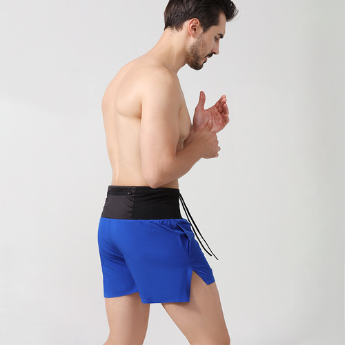 High-waist pocket waterproof sports shorts for men quick-drying breathable marathon running fitness training nylon three-quarter pants for men