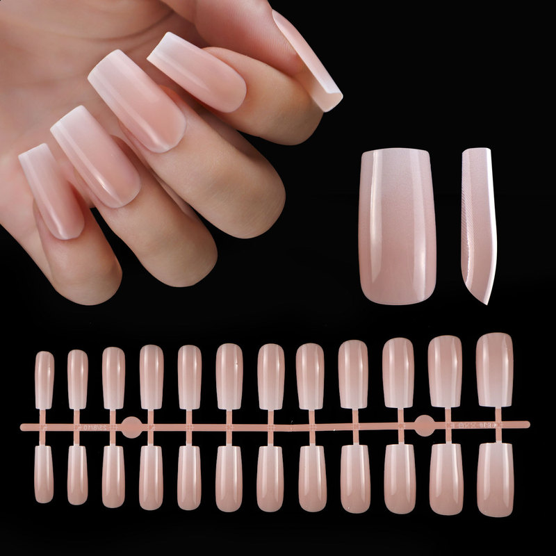 Sweet gentle light pink gradient European Square wear nail simple pure desire European and American ins style fake nail finished product wholesale