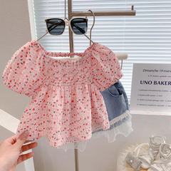 Girls' Short Sleeve Blouse Dress 2024 Summer New Arrival Cute Top for Baby Girls Korean Style Medium and Small Children's Clothing Blouse Trendy