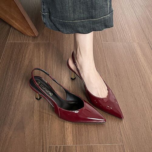 Spring wine glass and women's summer sexy baotou 2026 women's rear strap stilettos rear hollow pointed sandals women's single-layer shoes