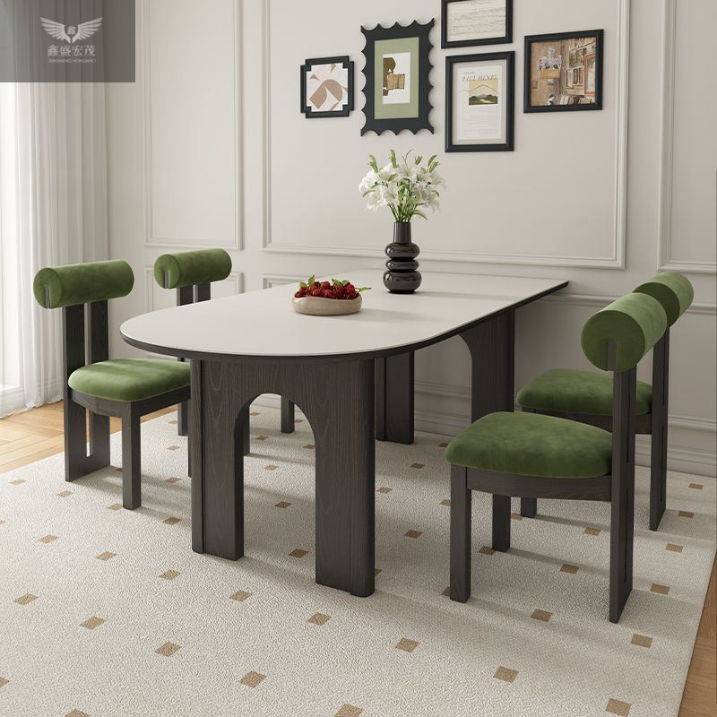 Mesa y silla de comedor de madera sólida medieval, mesa de comedor retro francesa, mesa de comedor de isla semidonda, mesa de comedor contra la pared