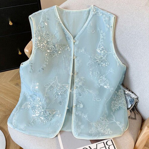 Foreign style, new Chinese vest, thin style, heavy industry, China style vest, small style, popular style, retro new Chinese vest for women